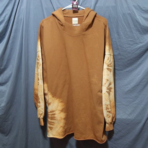 People of Leisure sz Large Oversized Brown Hooded Sweatshirt Tie-dyed - Picture 1 of 3